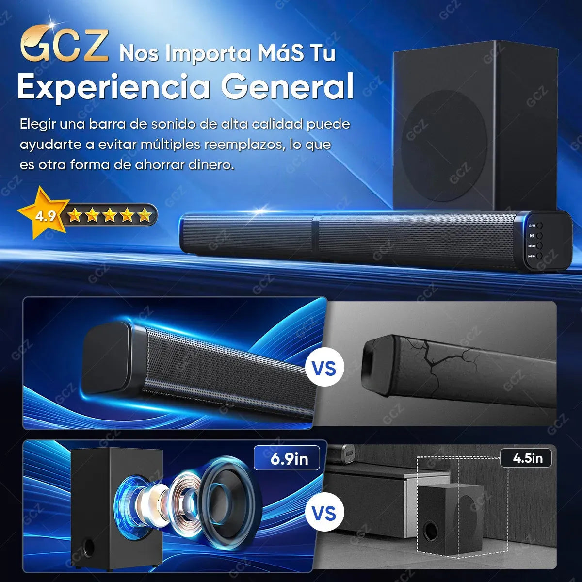 GCZ Barra de Sonido 2.1 con subwoofer de 200W para TV y cine en casa con HDMI ARC