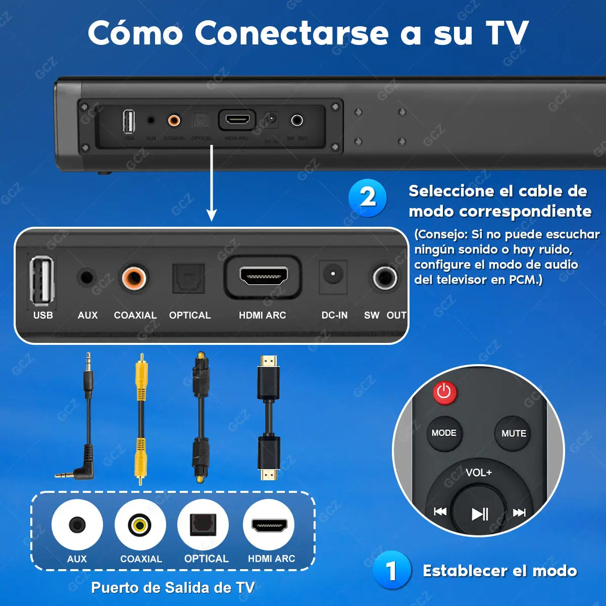 GCZ Barra de Sonido 2.1 con subwoofer de 200W para TV y cine en casa con HDMI ARC