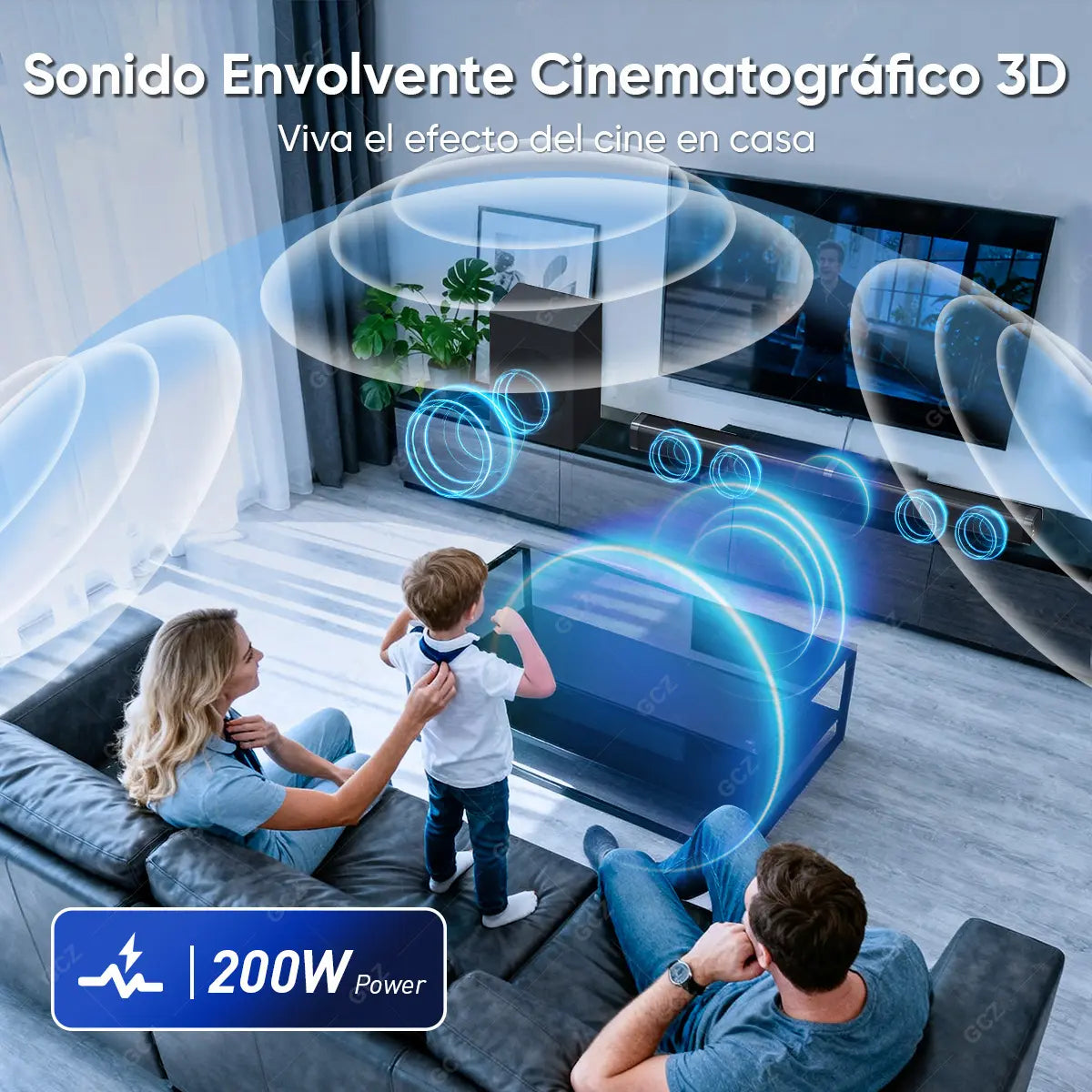 GCZ Barra de Sonido 2.1 con subwoofer de 200W para TV y cine en casa con HDMI ARC