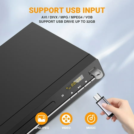 GCZ DVD Player with 1080p HD upscaling, multi-format disc support, and USB playback for home theater.