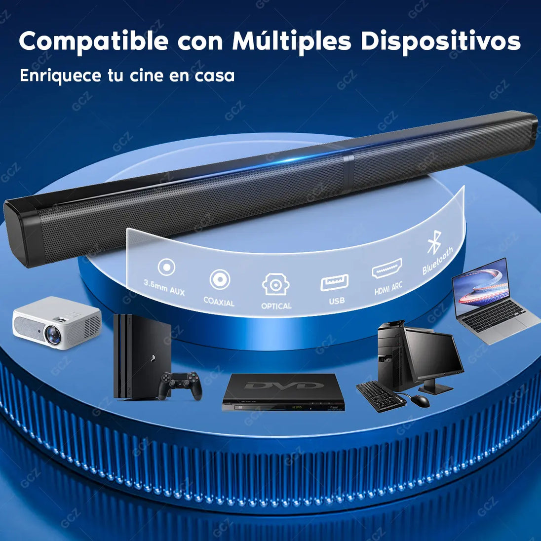 GCZ Barra de Sonido 2.1 con subwoofer de 200W para TV y cine en casa con HDMI ARC