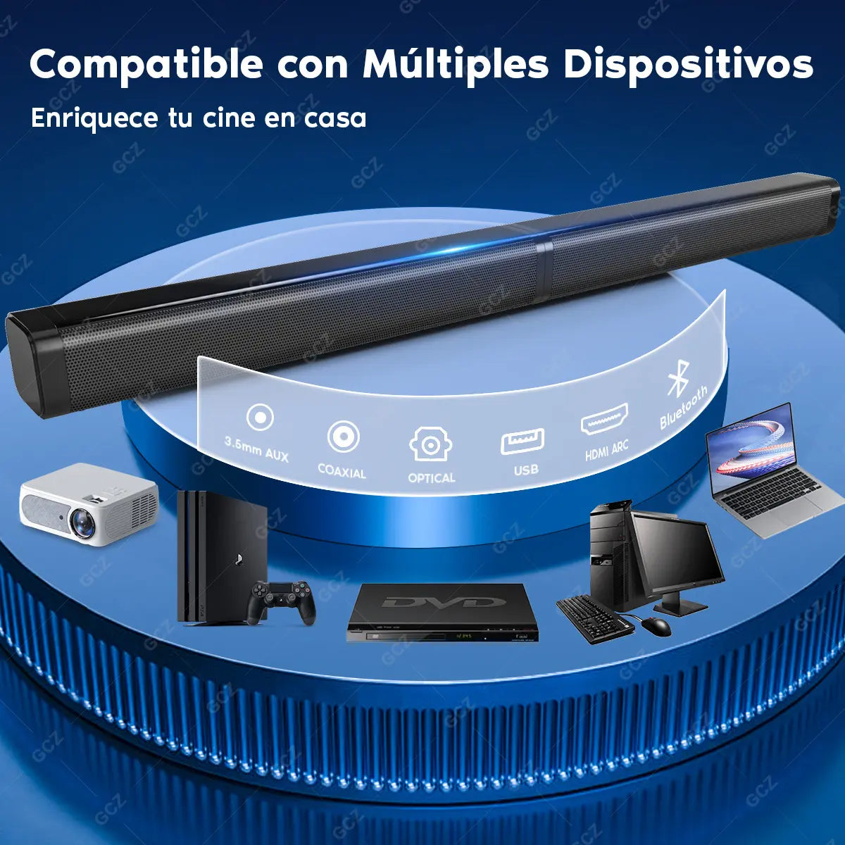 GCZ Barra de Sonido 2.1 con subwoofer de 200W para TV y cine en casa con HDMI ARC