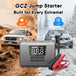 GCZ 3000A portable car jump starter with 150PSI air compressor and 20000mAh power bank for roadside emergencies.