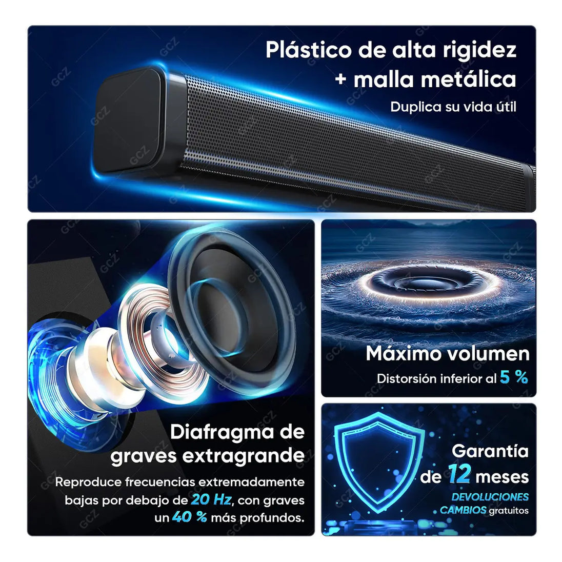 GCZ Barra de Sonido 2.1 con subwoofer de 200W para TV y cine en casa con HDMI ARC