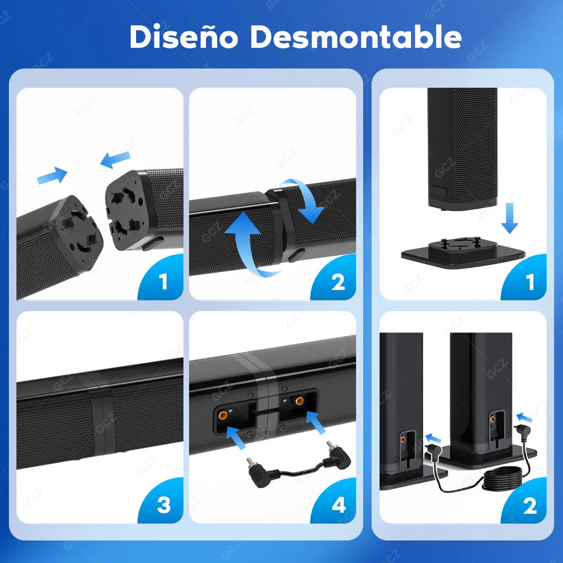 GCZ Barra de Sonido 2.1 con subwoofer de 200W para TV y cine en casa con HDMI ARC