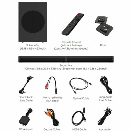 GCZ 2.1 CH Separable Soundbar with Subwoofer for Immersive TV Home Theater