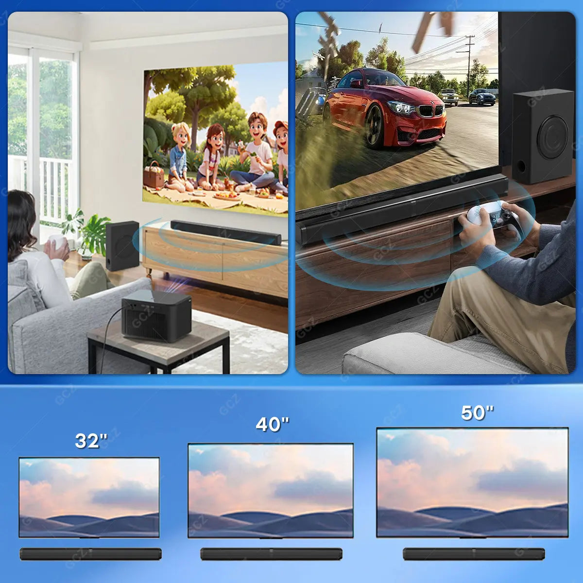 GCZ Barra de Sonido 2.1 con subwoofer de 200W para TV y cine en casa con HDMI ARC