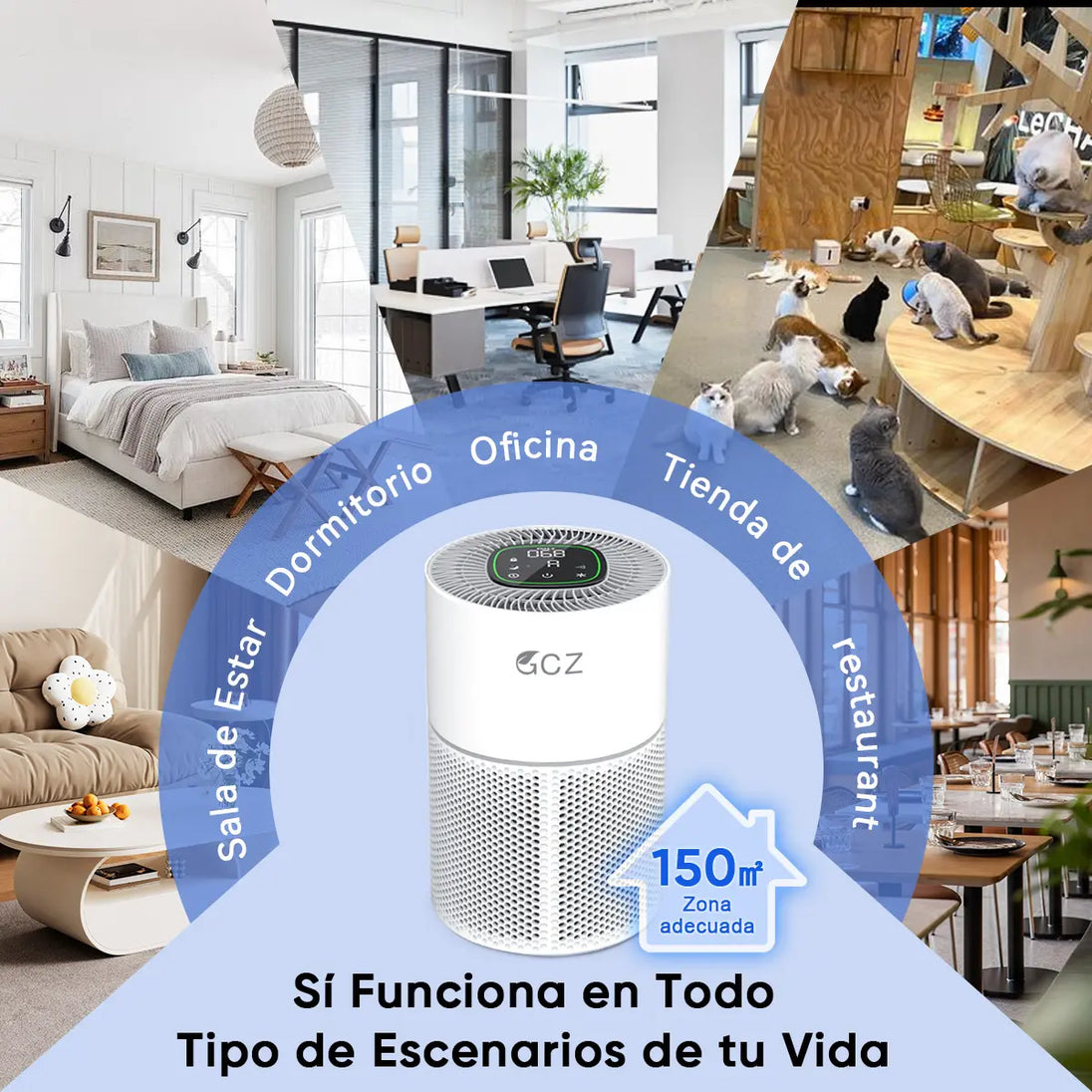 GCZ Purificador de Aire KJ3-3S con filtro HEPA H13, WiFi y control por voz para hogar y oficina grande.