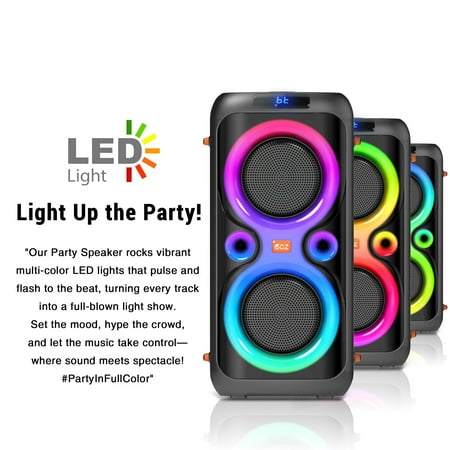 GCZ 160W Bluetooth Party Speaker with dual 6.5-inch woofers, TWS, and microphone input for karaoke and outdoor events.