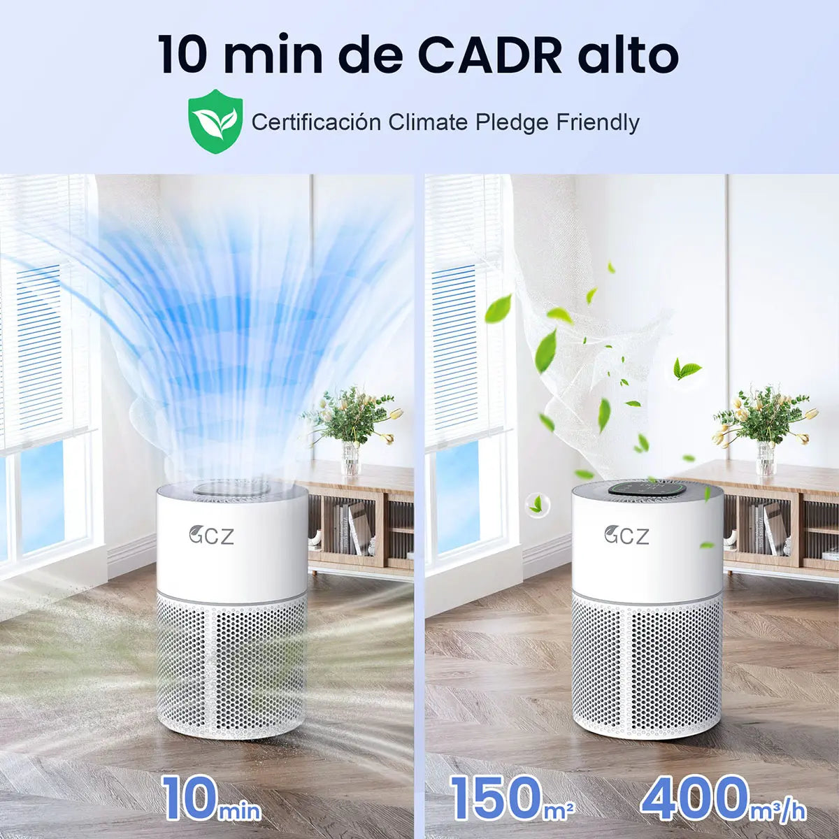 GCZ Purificador de Aire KJ3-3S con filtro HEPA H13, WiFi y control por voz para hogar y oficina grande.
