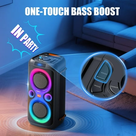 GCZ 160W Bluetooth Party Speaker with dual 6.5-inch woofers, TWS, and microphone input for karaoke and outdoor events.