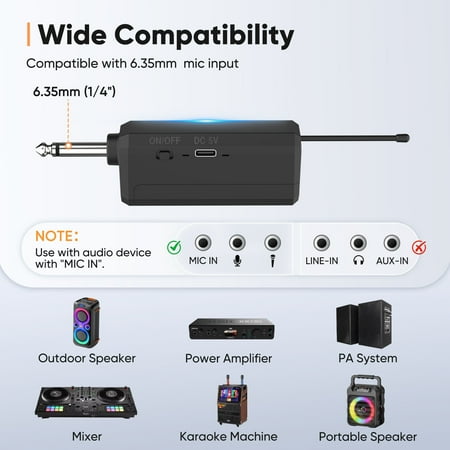 GCZ Rechargeable Wireless Microphones with stable 50-100ft range for karaoke, DJ, and public speaking.
