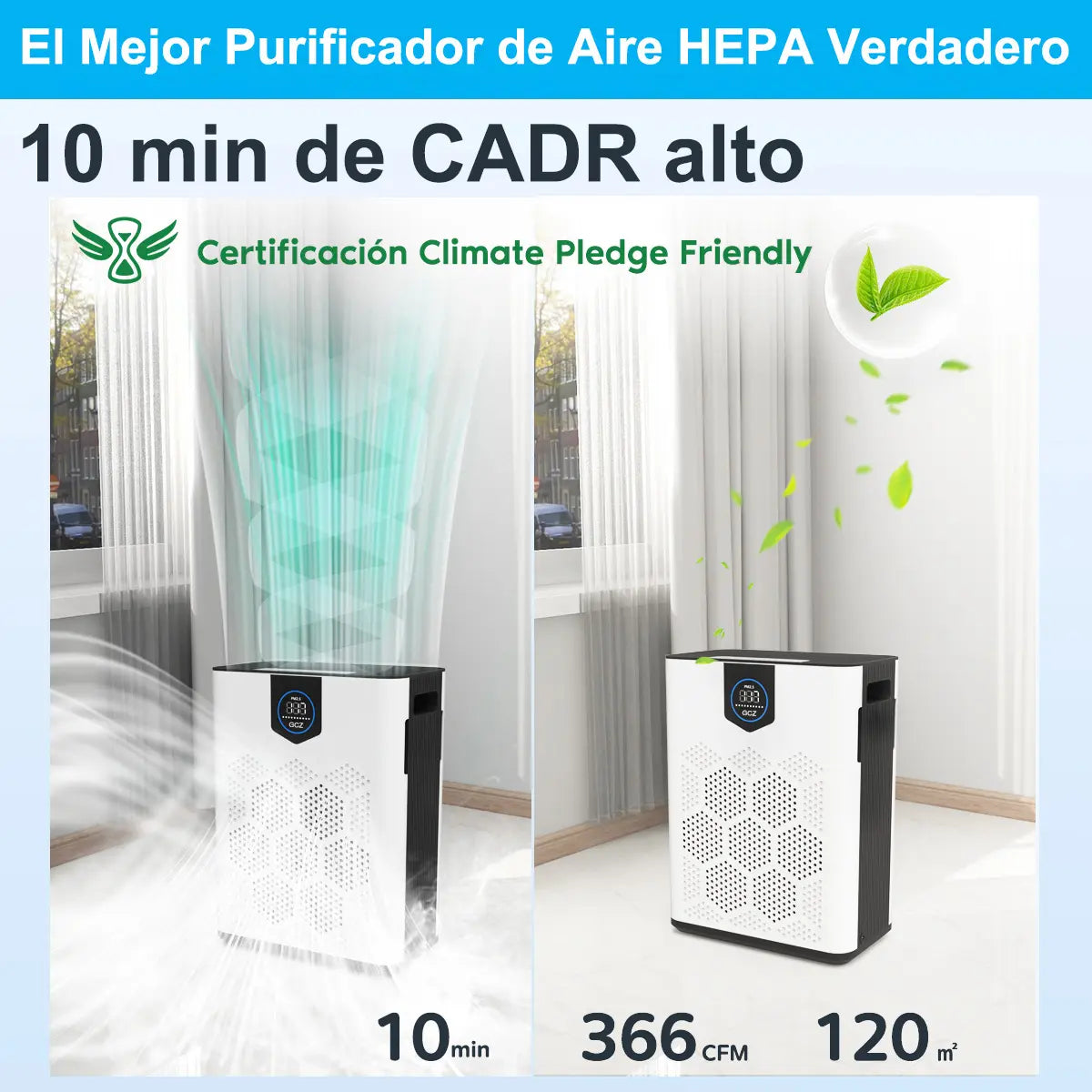 GCZ Purificador de Aire KJ3-5S con filtro HEPA H14 y control inteligente para hogar