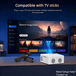 GCZ Video Projector with Dual WiFi, Bluetooth 5.2, 4K support, 80-inch screen, and mini tripod for home theater and outdoor use.