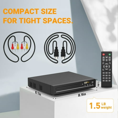 GCZ DVD Player with 1080p HD upscaling, multi-format disc support, and USB playback for home theater.
