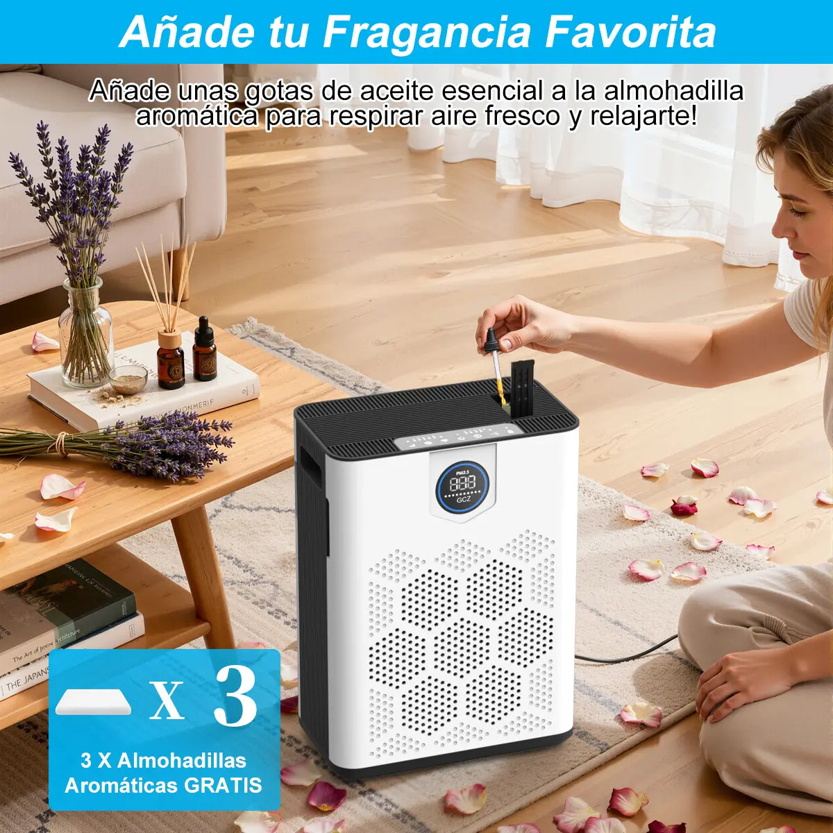 GCZ Purificador de Aire KJ3-5S con filtro HEPA H14 y control inteligente para hogar