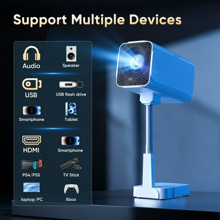 GCZ Smart Projector with officially licensed Netflix, auto-focus, WiFi 6, and flexible stand for home cinema