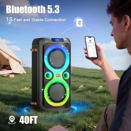 GCZ 160W Bluetooth Party Speaker with dual 6.5-inch woofers, TWS, and microphone input for karaoke and outdoor events.
