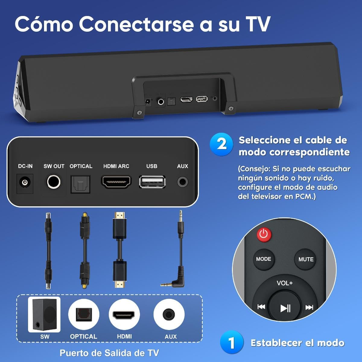 GCZ Barra de Sonido 2.1 con Subwoofer, Luces LED y Bluetooth 5.3 para TV y Fiestas