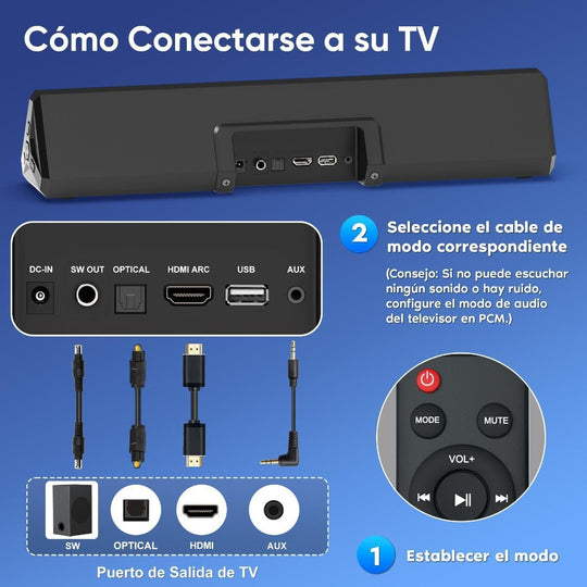 GCZ Barra de Sonido 2.1 con Subwoofer, Luces LED y Bluetooth 5.3 para TV y Fiestas
