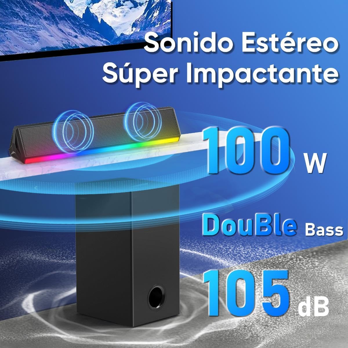 GCZ Barra de Sonido 2.1 con Subwoofer, Luces LED y Bluetooth 5.3 para TV y Fiestas