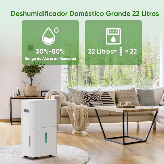 GCZ deshumidificador 22L/día con drenaje continuo y temporizador para hogar y oficina