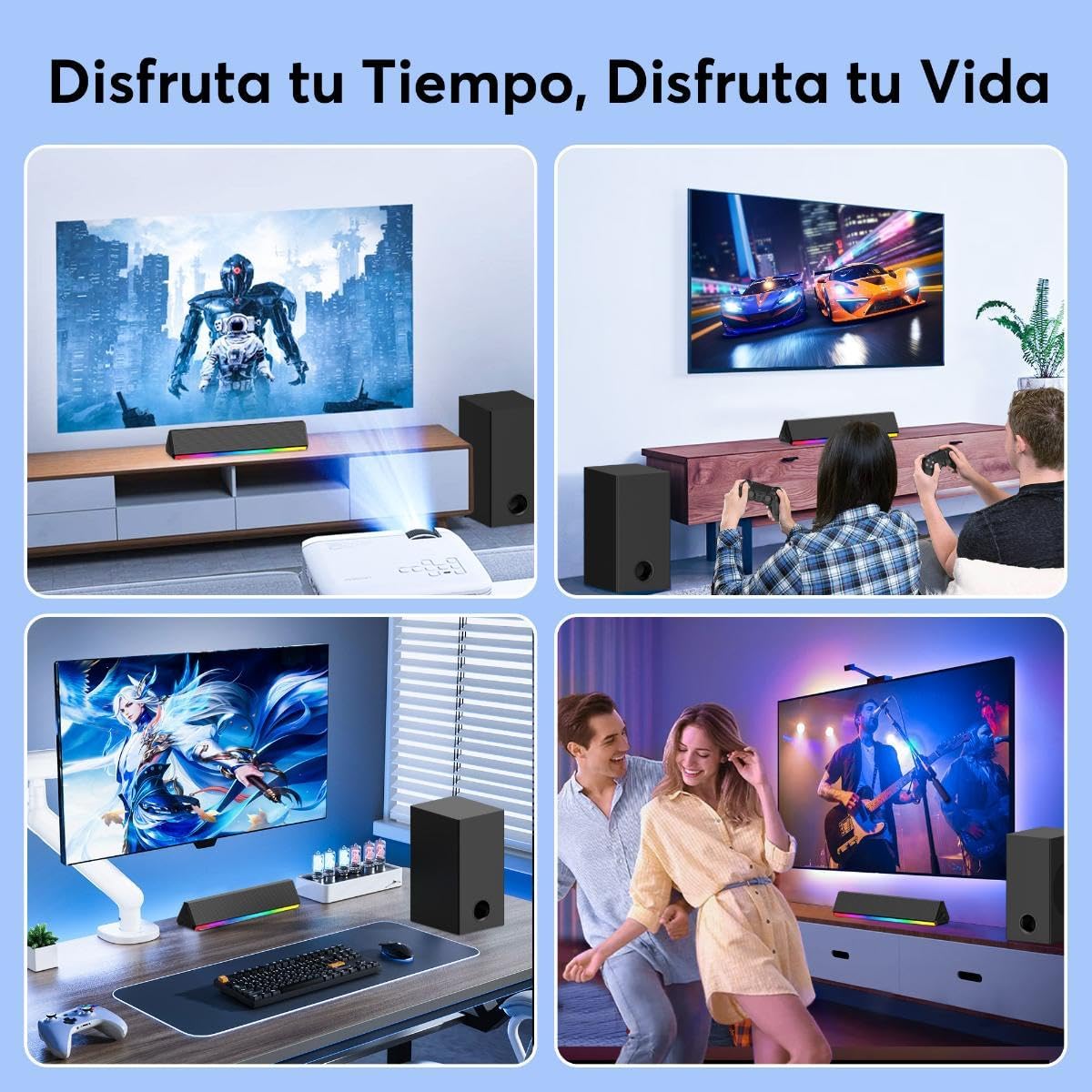 GCZ Barra de Sonido 2.1 con Subwoofer, Luces LED y Bluetooth 5.3 para TV y Fiestas