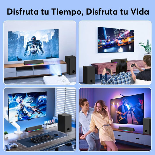 GCZ Barra de Sonido 2.1 con Subwoofer, Luces LED y Bluetooth 5.3 para TV y Fiestas