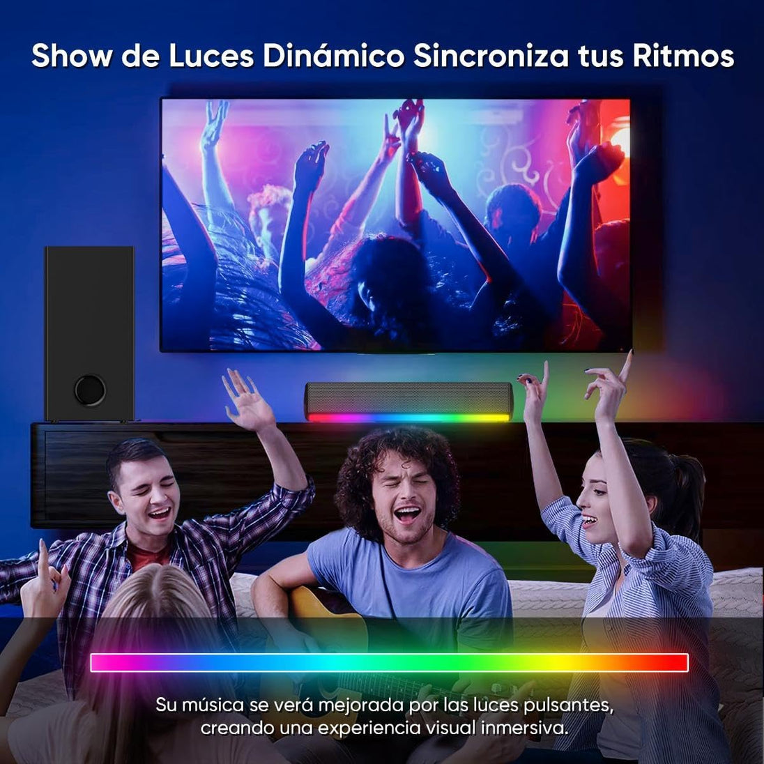 GCZ Barra de Sonido 2.1 con Subwoofer, Luces LED y Bluetooth 5.3 para TV y Fiestas