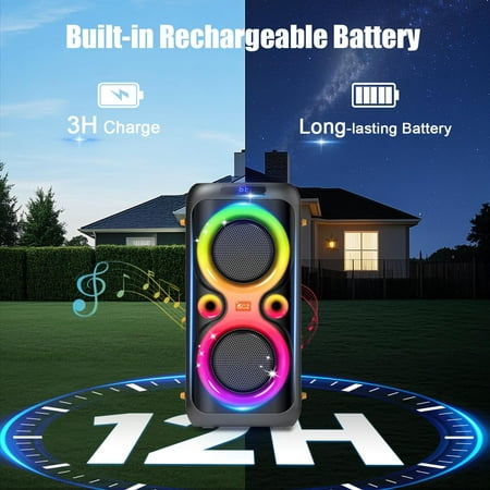 GCZ 160W Bluetooth Party Speaker with dual 6.5-inch woofers, TWS, and microphone input for karaoke and outdoor events.