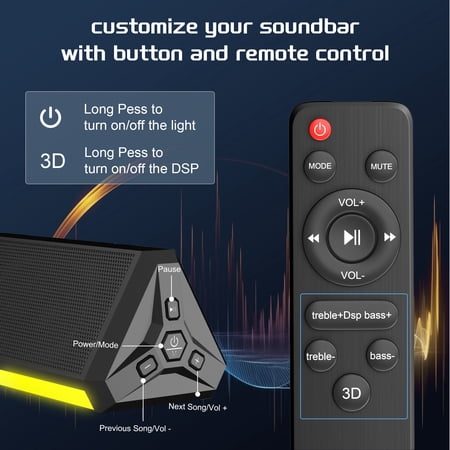 GCZ 2.1 Sound Bar for TV with 120W subwoofer, LED lights, HDMI, and Bluetooth for home theater and gaming.