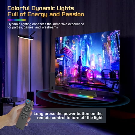 GCZ 2.1 Sound Bar for TV with 120W subwoofer, LED lights, HDMI, and Bluetooth for home theater and gaming.