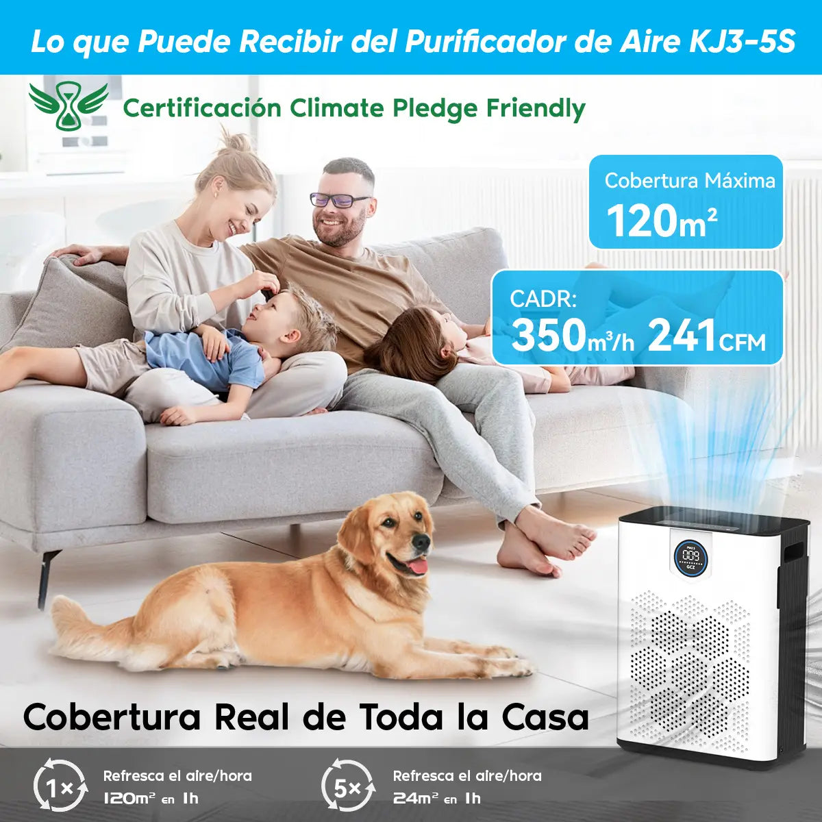 GCZ Purificador de Aire KJ3-5S con filtro HEPA H14 y control inteligente para hogar