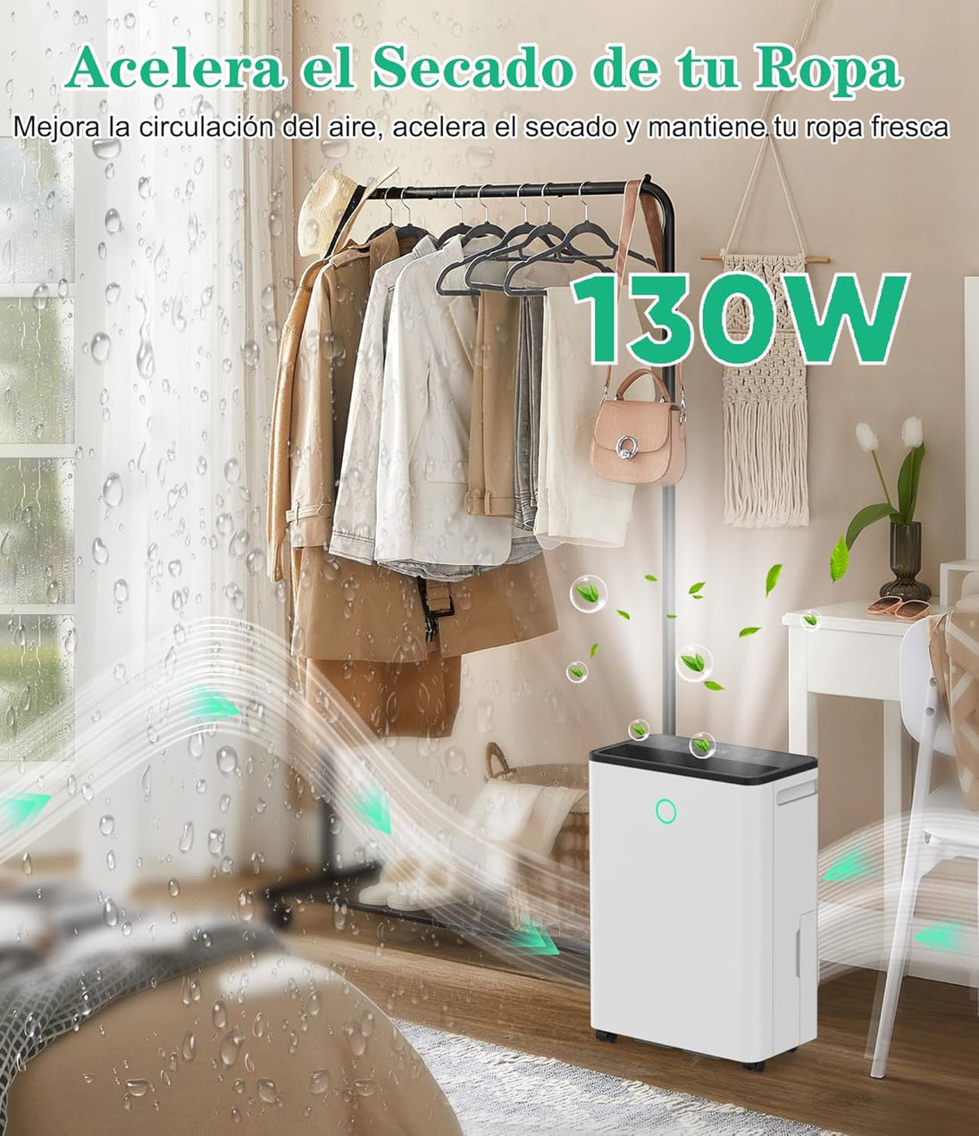 GCZ Deshumidificador 12L/día con compresor, control de humedad y drenaje continuo para hogar u oficina.
