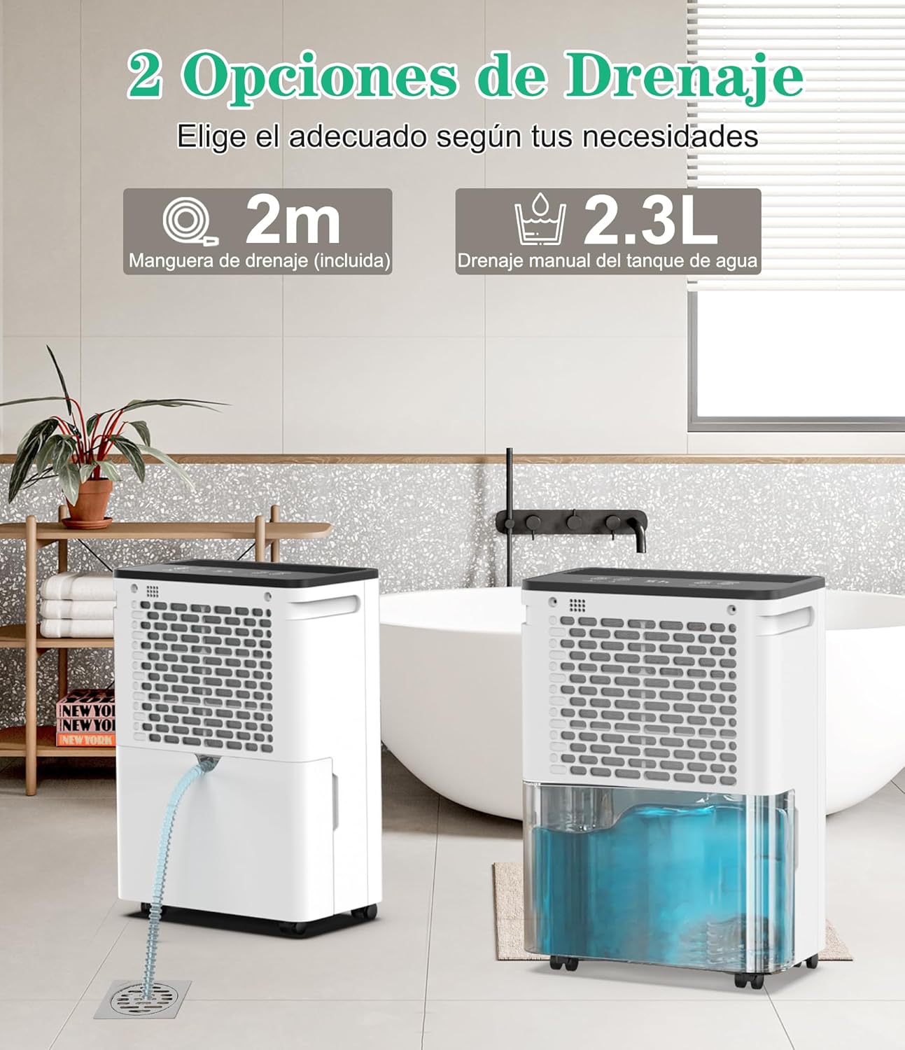 GCZ Deshumidificador 12L/día con compresor, control de humedad y drenaje continuo para hogar u oficina.