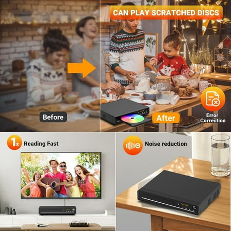 GCZ DVD Player with 1080p HD upscaling, multi-format disc support, and USB playback for home theater.