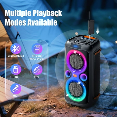 GCZ 160W Bluetooth Party Speaker with dual 6.5-inch woofers, TWS, and microphone input for karaoke and outdoor events.