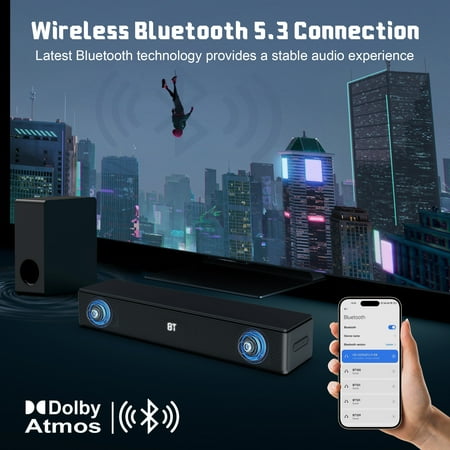 GCZ Dolby Atmos Soundbar with Subwoofer, 2.1 CH, and Bluetooth 5.3 for TV