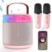 GCZ Mini Karaoke Machine with 2 wireless microphones, LED lights, and leather wristband for family parties