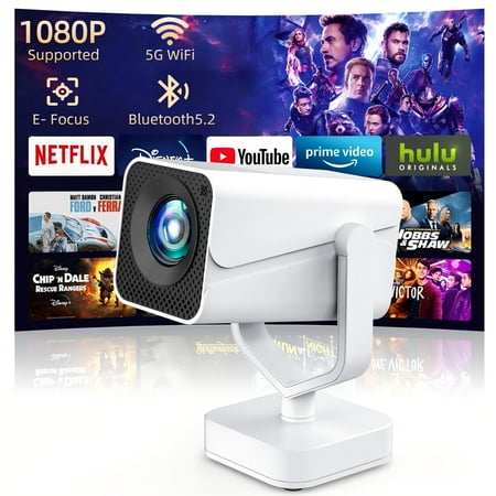 GCZ portable WiFi projector with 1080P support, auto keystone, electric focus, and Bluetooth 5.2 for home theater.