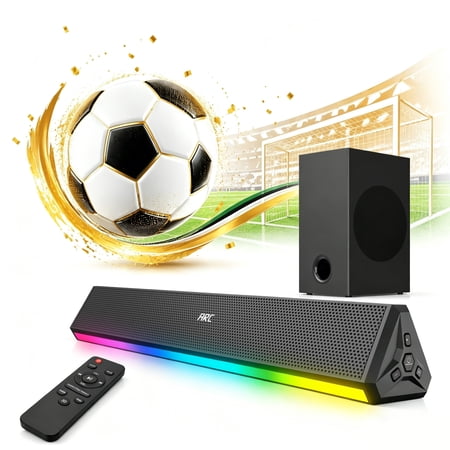 GCZ 2.1 Sound Bar for TV with 120W subwoofer, LED lights, HDMI, and Bluetooth for home theater and gaming.