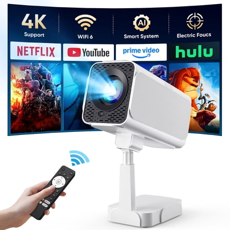 GCZ Smart Projector with officially licensed Netflix, auto-focus, WiFi 6, and flexible stand for home cinema