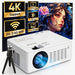 GCZ Video Projector with Dual WiFi, Bluetooth 5.2, 4K support, 80-inch screen, and mini tripod for home theater and outdoor use.
