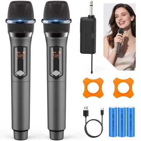 GCZ Rechargeable Wireless Microphones with stable 50-100ft range for karaoke, DJ, and public speaking.