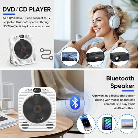 GCZ HD DVD Player with Bluetooth, HDMI, USB, and Wall Mount for TV