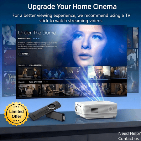 GCZ Mini Projector with Bluetooth 5.2, FHD 1080P support, and included screen for home and outdoor cinema