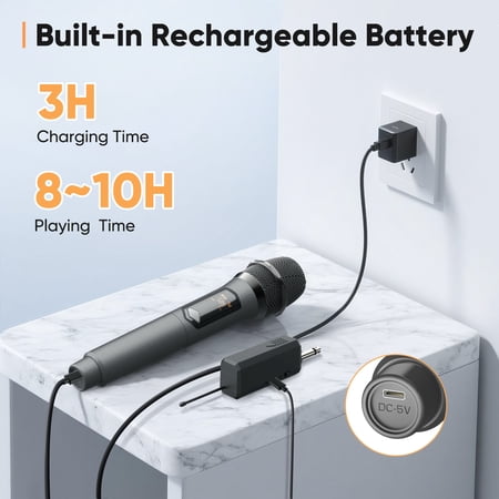 GCZ Rechargeable Wireless Microphones with stable 50-100ft range for karaoke, DJ, and public speaking.