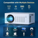 GCZ Video Projector with Dual WiFi, Bluetooth 5.2, 4K support, 80-inch screen, and mini tripod for home theater and outdoor use.