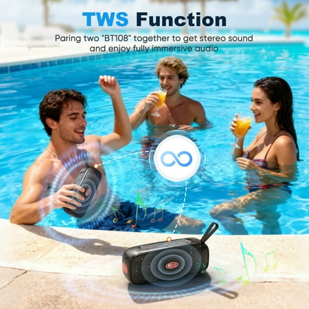 GCZ Portable Bluetooth Speaker with 40W HD sound, deep bass, IPX7 waterproof, and TWS stereo for outdoor parties