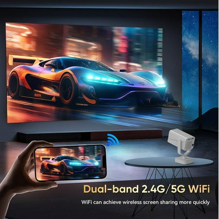 GCZ portable WiFi projector with 1080P support, auto keystone, electric focus, and Bluetooth 5.2 for home theater.